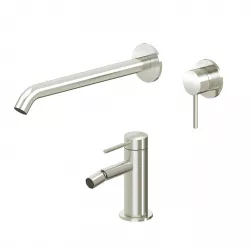 Set miscelatore lavabo a muro canna 25 cm e bidet spazzolato – Ran