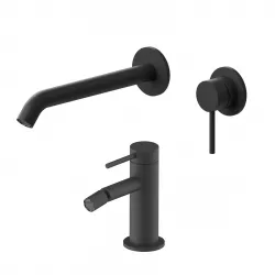 Set miscelatore lavabo a muro canna 20 cm e bidet nero – Ran