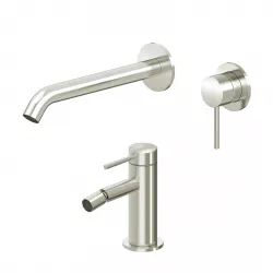 Set miscelatore lavabo a muro canna 20 cm e bidet spazzolato – Ran