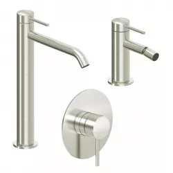 Set miscelatore lavabo alto e bidet con incasso doccia spazzolato – Ran