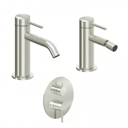 Set miscelatore lavabo e bidet con incasso doccia con deviatore spazzolato – Ran