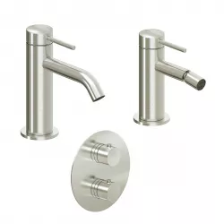 Set miscelatore lavabo e bidet con incasso doccia termostatico con deviatore spazzolato – Ran