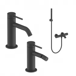 Set miscelatore lavabo e bidet con esterno vasca nero – Ran