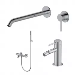 Set miscelatore lavabo a muro canna 25 cm e bidet con esterno vasca cromo – Ran