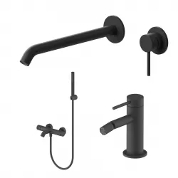 Set miscelatore lavabo a muro canna 25 cm e bidet con esterno vasca nero – Ran