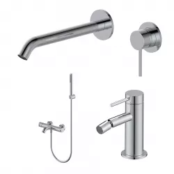 Set miscelatore lavabo a muro canna 20 cm e bidet con esterno vasca cromo – Ran