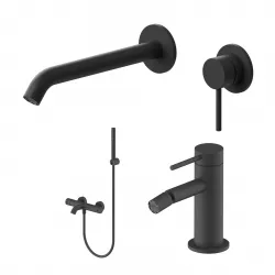 Set miscelatore lavabo a muro canna 20 cm e bidet con esterno vasca nero – Ran