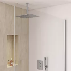 Set incasso doccia termostatico con deviatore con braccio a soffitto 20 cm e soffione 40x30 cm cromo – Fusion