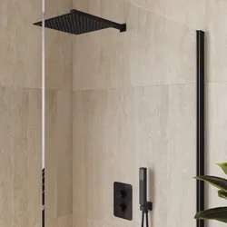 Set incasso doccia termostatico con deviatore con braccio doccia 40 cm e soffione 40x40 cm nero – Fusion