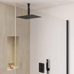 Set incasso doccia termostatico con deviatore con braccio a soffitto 20 cm e soffione 40x30 cm nero – Fusion