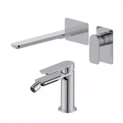 Set miscelatore lavabo a muro canna 25 e bidet cromo – Fusion