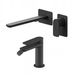 Set miscelatore lavabo a muro canna 25 e bidet nero – Fusion