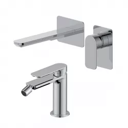 Set miscelatore lavabo a muro canna 20 e bidet cromo – Fusion