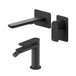 Set miscelatore lavabo a muro canna 20 e bidet nero – Fusion