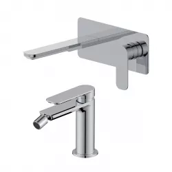 Set miscelatore lavabo a muro canna 20 con piastra e bidet cromo – Fusion