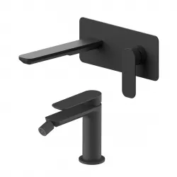 Set miscelatore lavabo a muro canna 20 con piastra e bidet nero – Fusion