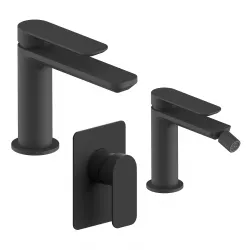 Set miscelatore lavabo e bidet con incasso doccia nero – Fusion