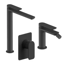 Set miscelatore lavabo alto e bidet con incasso doccia nero – Fusion