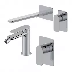 Set miscelatore lavabo a muro canna 25 e bidet con incasso doccia cromo – Fusion