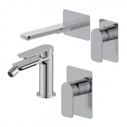 Set miscelatore lavabo a muro canna 20 e bidet con incasso doccia cromo – Fusion