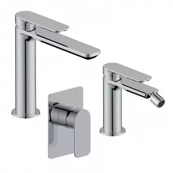 Set miscelatore lavabo bocca lunga e bidet con incasso doccia cromo – Fusion