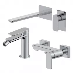 Set miscelatore lavabo a muro canna 25 e bidet con esterno doccia cromo – Fusion