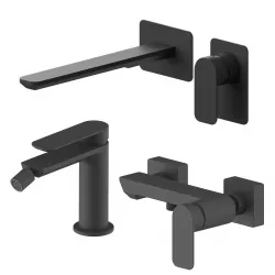 Set miscelatore lavabo a muro canna 25 e bidet con esterno doccia nero – Fusion