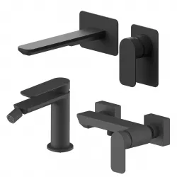 Set miscelatore lavabo a muro canna 20 e bidet con esterno doccia nero – Fusion