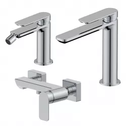 Set miscelatore lavabo bocca lunga e bidet con esterno doccia cromo – Fusion