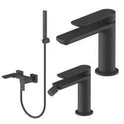 Set miscelatore lavabo e bidet con esterno vasca nero – Fusion