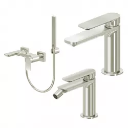 Set miscelatore lavabo e bidet con esterno vasca spazzolato – Fusion