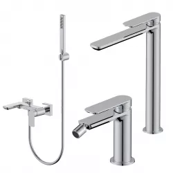 Set miscelatore lavabo alto e bidet con esterno vasca cromo – Fusion