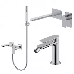 Set miscelatore lavabo a muro canna 25 e bidet con esterno vasca cromo – Fusion