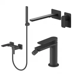 Set miscelatore lavabo a muro canna 25 e bidet con esterno vasca nero – Fusion