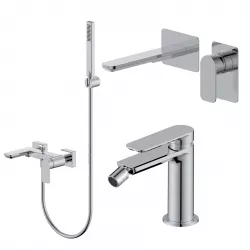 Set miscelatore lavabo a muro canna 20 e bidet con esterno vasca cromo – Fusion