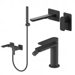 Set miscelatore lavabo a muro canna 20 e bidet con esterno vasca nero – Fusion