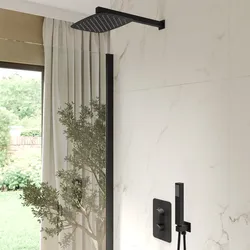 Set incasso doccia termostatico con deviatore con braccio doccia 40 cm e soffione 30x20 cm nero – Iota