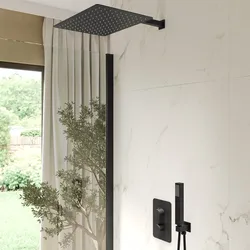 Set incasso doccia termostatico con deviatore con braccio doccia 40 cm e soffione 40x30 cm nero – Iota
