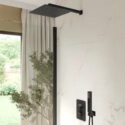 Set incasso doccia termostatico con deviatore con braccio doccia 40 cm e soffione 40x40 cm nero – Iota