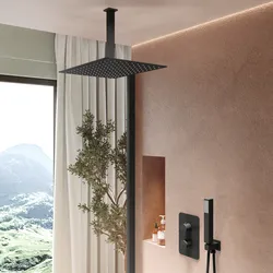 Set incasso doccia termostatico con deviatore con braccio a soffitto 20 cm e soffione 40x30 cm nero – Iota
