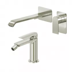 Set miscelatore lavabo a muro canna 25 e bidet spazzolato – Iota