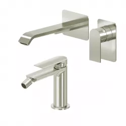 Set miscelatore lavabo a muro canna 20 e bidet spazzolato – Iota