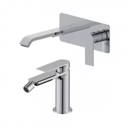 Set miscelatore lavabo a muro canna 20 con piastra e bidet cromo – Iota