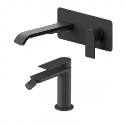 Set miscelatore lavabo a muro canna 20 con piastra e bidet nero – Iota