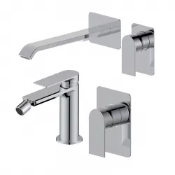 Set miscelatore lavabo a muro canna 25 e bidet con incasso doccia cromo – Iota