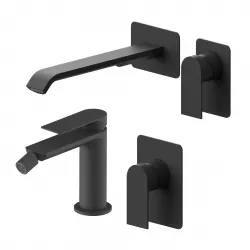 Set miscelatore lavabo a muro canna 25 e bidet con incasso doccia nero – Iota