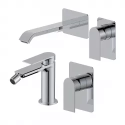 Set miscelatore lavabo a muro canna 20 e bidet con incasso doccia cromo – Iota