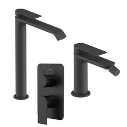 Set miscelatore lavabo alto e bidet con incasso doccia con deviatore nero – Iota