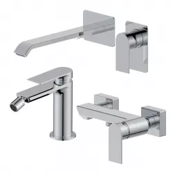 Set miscelatore lavabo a muro canna 25 e bidet con esterno doccia cromo – Iota