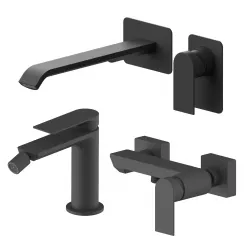 Set miscelatore lavabo a muro canna 25 e bidet con esterno doccia nero – Iota